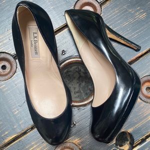 L.K. Bennett Sledge Platform Black Patent Leather Heels - Size 39/8US